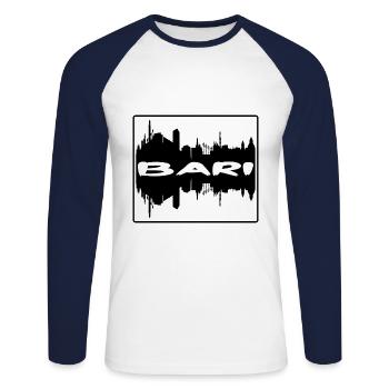 Bari Italie Skyline Silhouette Souvenir de voyage - T-shirt baseball manches longues Homme - blanc/marine - Devant - Nik (191cm)