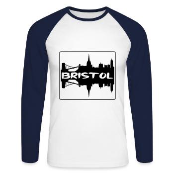 Bristol England Skyline Silhouette Travel Souvenir - Unisex Long Sleeve Baseball T-Shirt - white/navy - Front - Nik (191cm)
