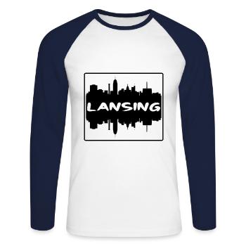Lansing Michigan Usa Skyline Silhouette Voyage Sou - T-shirt baseball manches longues Homme - blanc/marine - Devant - Nik (191cm)