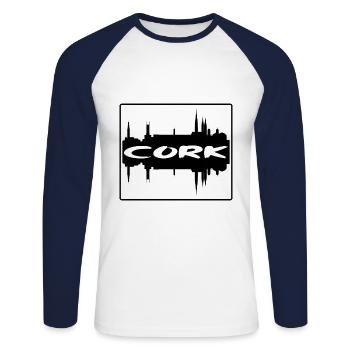 Cork Irlande Skyline Silhouette Souvenir de voyage - T-shirt baseball manches longues Homme - blanc/marine - Devant - Nik (191cm)