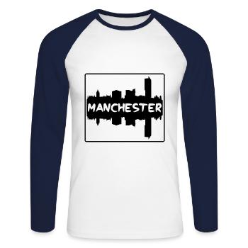 Manchester England Skyline Silhouette Travel Souve - Unisex Long Sleeve Baseball T-Shirt - white/navy - Front - Nik (191cm)