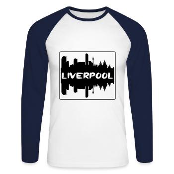 Liverpool Angleterre Skyline Silhouette Voyage Souven - T-shirt baseball manches longues Homme - blanc/marine - Devant - Nik (191cm)