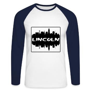 Lincoln Nebraska Usa Skyline Silhouette Travel Sou - Unisex Long Sleeve Baseball T-Shirt - white/navy - Front - Nik (191cm)