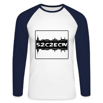 Szczecin Pologne Skyline Silhouette Souvenir de voyage - T-shirt baseball manches longues Homme - blanc/marine - Devant - Nik (191cm)