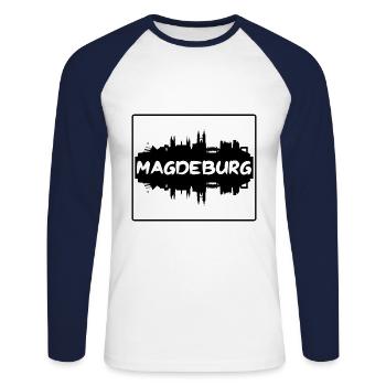 Magdebourg Allemagne Skyline Silhouette Voyage Souven - T-shirt baseball manches longues Homme - blanc/marine - Devant - Nik (191cm)