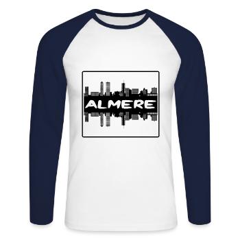 Almere Pays-Bas Skyline Silhouette Voyage Souve - T-shirt baseball manches longues Homme - blanc/marine - Devant - Nik (191cm)