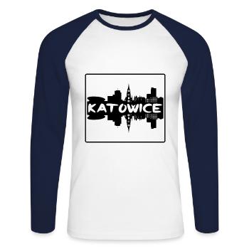 Katowice Pologne Skyline Silhouette Souvenir de voyage - T-shirt baseball manches longues Homme - blanc/marine - Devant - Nik (191cm)