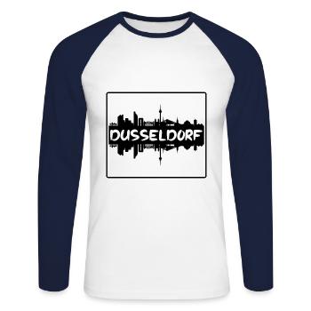 Dusseldorf Germany Skyline Silhouette Travel Souve - Unisex Long Sleeve Baseball T-Shirt - white/navy - Front - Nik (191cm)