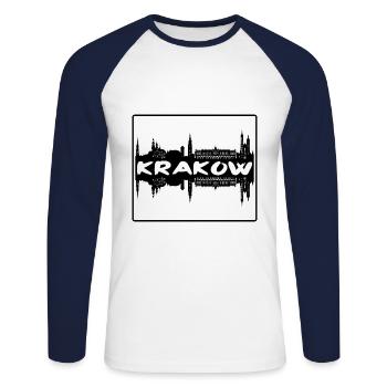 Krakau Polen Skyline Silhouette Reisesouvenir - Unisex Baseballshirt langarm - Weiß/Navy - Vorne - Nik (191cm)