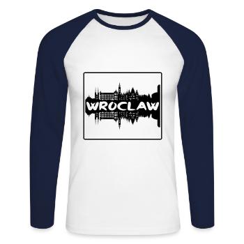 Breslau Polen Skyline Silhouette Reisesouvenir - Unisex Baseballshirt langarm - Weiß/Navy - Vorne - Nik (191cm)
