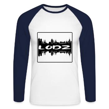 Lodz Pologne Skyline Silhouette Souvenir de voyage - T-shirt baseball manches longues Homme - blanc/marine - Devant - Nik (191cm)