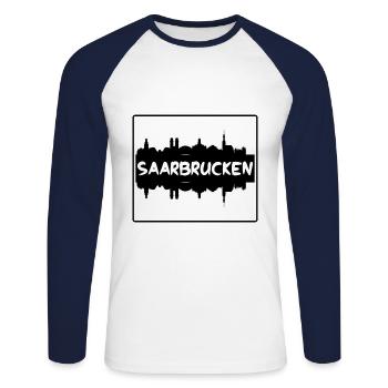 Saarbrücken Deutschland Skyline Silhouette Travel Souv - Unisex Baseballshirt langarm - Weiß/Navy - Vorne - Nik (191cm)