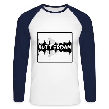Rotterdam Pays-Bas Skyline Silhouette Travel So - T-shirt baseball manches longues Homme - blanc/marine - Devant - Nik (191cm)