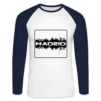 Madrid Spain Skyline Silhouette Travel Souvenir - Unisex Long Sleeve Baseball T-Shirt - white/navy - Front - Nik (191cm)
