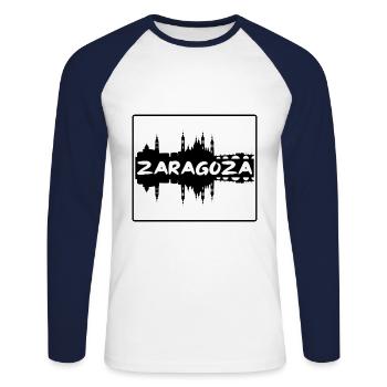 Zaragoza Spanien Skyline Silhouette Reisesouvenir - Unisex Baseballshirt langarm - Weiß/Navy - Vorne - Nik (191cm)