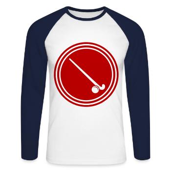 Feldhockey symbol Icon - Unisex Baseballshirt langarm - Weiß/Navy - Vorne - Nik (191cm)