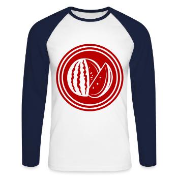 Melone Frucht - Unisex Baseballshirt langarm - Weiß/Navy - Vorne - Nik (191cm)