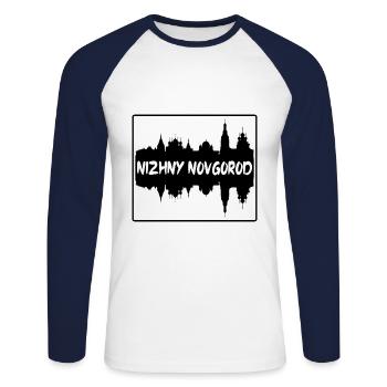 Nijni Novgorod Russie Skyline Silhouette Voyage S - T-shirt baseball manches longues Homme - blanc/marine - Devant - Nik (191cm)