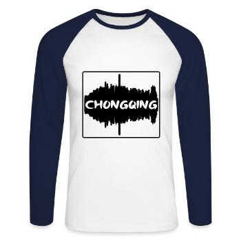 Chongqing Chine Skyline Silhouette Souvenir de voyage - T-shirt baseball manches longues Homme - blanc/marine - Devant - Nik (191cm)