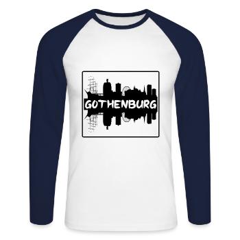 Göteborg Suède Skyline Silhouette Travel Souven - T-shirt baseball manches longues Homme - blanc/marine - Devant - Nik (191cm)