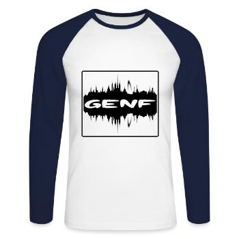 Genf Schweiz Skyline Silhouette Travel Souveni - Unisex Baseballshirt langarm - Weiß/Navy - Vorne - Nik (191cm)