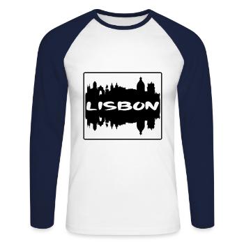 Lissabon Portugal Skyline Silhouette Reise Souvenir - Unisex Baseballshirt langarm - Weiß/Navy - Vorne - Nik (191cm)