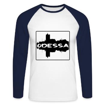 Odessa Ukraine Skyline Silhouette Souvenir de voyage - T-shirt baseball manches longues Homme - blanc/marine - Devant - Nik (191cm)