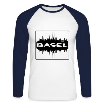 Basel Schweiz Skyline Silhouette Travel Souven - Unisex Baseballshirt langarm - Weiß/Navy - Vorne - Nik (191cm)