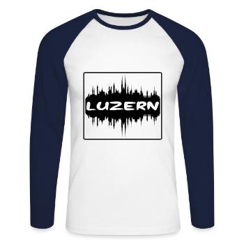 Luzern Suisse Skyline Silhouette Travel Souve - T-shirt baseball manches longues Homme - blanc/marine - Devant - Nik (191cm)