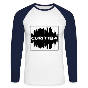 Curitiba Brazil Skyline Silhouette Travel Souvenir - Unisex Long Sleeve Baseball T-Shirt - white/navy - Front - Nik (191cm)