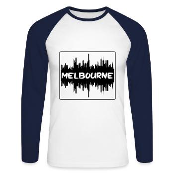 Melbourne Australie Skyline Silhouette Souv de voyage - T-shirt baseball manches longues Homme - blanc/marine - Devant - Nik (191cm)