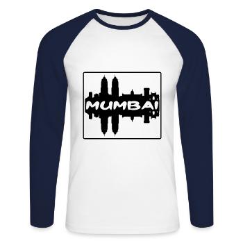 Mumbai Indien Skyline Silhouette Reise Souvenir - Unisex Baseballshirt langarm - Weiß/Navy - Vorne - Nik (191cm)