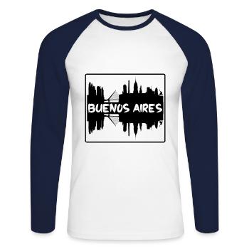 Buenos Aires Argentine Skyline Silhouette Voyage S - T-shirt baseball manches longues Homme - blanc/marine - Devant - Nik (191cm)