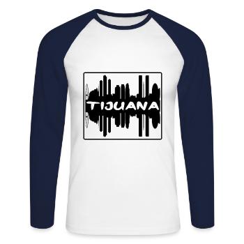 Tijuana Mexico Skyline Silhouette Travel Souvenir - Unisex Long Sleeve Baseball T-Shirt - white/navy - Front - Nik (191cm)