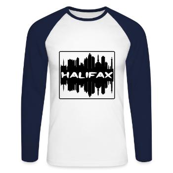 Halifax Canada Skyline Silhouette Voyage Souvenir - T-shirt baseball manches longues Homme - blanc/marine - Devant - Nik (191cm)