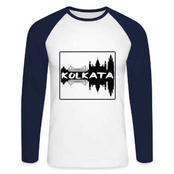 Kolkata Inde Skyline Silhouette Souvenir de voyage - T-shirt baseball manches longues Homme - blanc/marine - Devant - Nik (191cm)