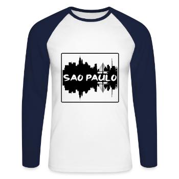 Sao Paulo Brésil Skyline Silhouette Voyage Souveni - T-shirt baseball manches longues Homme - blanc/marine - Devant - Nik (191cm)