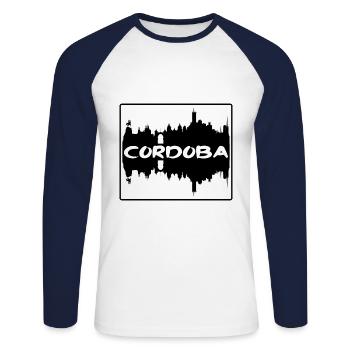 Cordoba Argentine Skyline Silhouette Travel Souven - T-shirt baseball manches longues Homme - blanc/marine - Devant - Nik (191cm)