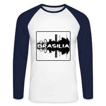 Brasilia Brazil Skyline Silhouette Travel Souvenir - Unisex Long Sleeve Baseball T-Shirt - white/navy - Front - Nik (191cm)