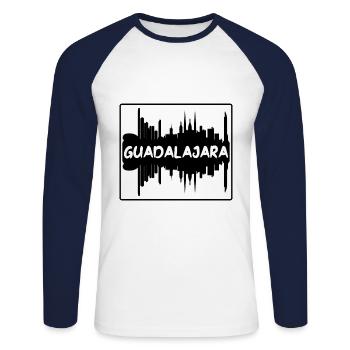 Guadalajara Mexique Skyline Silhouette Souve de voyage - T-shirt baseball manches longues Homme - blanc/marine - Devant - Nik (191cm)