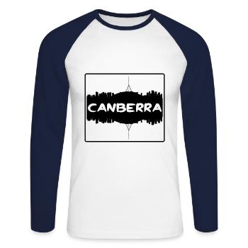Canberra Australien Skyline Silhouette Travel Souve - Unisex Baseballshirt langarm - Weiß/Navy - Vorne - Nik (191cm)