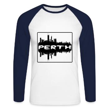 Perth Australien Skyline Silhouette Reise Souvenir - Unisex Baseballshirt langarm - Weiß/Navy - Vorne - Nik (191cm)