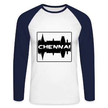 Chennai Indien Skyline Silhouette Reise Souvenir - Unisex Baseballshirt langarm - Weiß/Navy - Vorne - Nik (191cm)