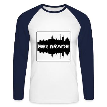 Belgrade Serbie Skyline Silhouette Souvenir de voyage - T-shirt baseball manches longues Homme - blanc/marine - Devant - Nik (191cm)
