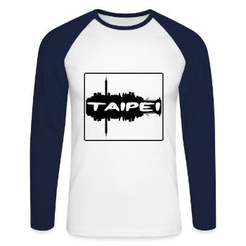 Taipei Taiwan Skyline Silhouette Souvenir de voyage - T-shirt baseball manches longues Homme - blanc/marine - Devant - Nik (191cm)