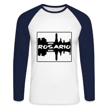 Rosario Argentine Skyline Silhouette Voyage Souven - T-shirt baseball manches longues Homme - blanc/marine - Devant - Nik (191cm)