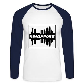 Singapour Singapour Skyline Silhouette Souv de voyage - T-shirt baseball manches longues Homme - blanc/marine - Devant - Nik (191cm)
