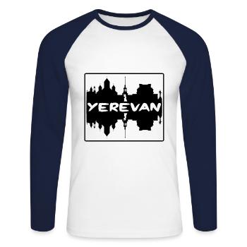 Erevan Arménie Skyline Silhouette Souvenir de voyage - T-shirt baseball manches longues Homme - blanc/marine - Devant - Nik (191cm)