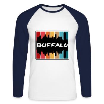 Buffalo New York États-Unis Skyline Silhouette Travel Sou - T-shirt baseball manches longues Homme - blanc/marine - Devant - Nik (191cm)