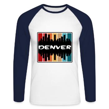 Denver Colorado États-Unis Skyline Silhouette Souv de voyage - T-shirt baseball manches longues Homme - blanc/marine - Devant - Nik (191cm)